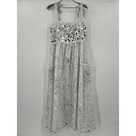 Juliet Dunn Cotton Tie Shoulder Midi Dress White/Denim Blue sz 2/M/6-8 $443 NWT - Picture 11 of 11